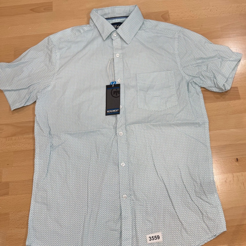 Monument Mens Short Sleeve Button Down Shirt Geometric Print Sz M